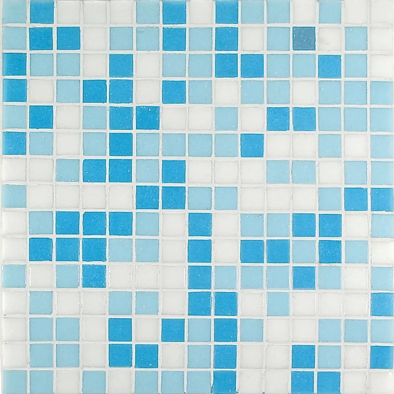 Mosaico in pasta vetrosa nei toni dell'azzurro per rivestimento doccia